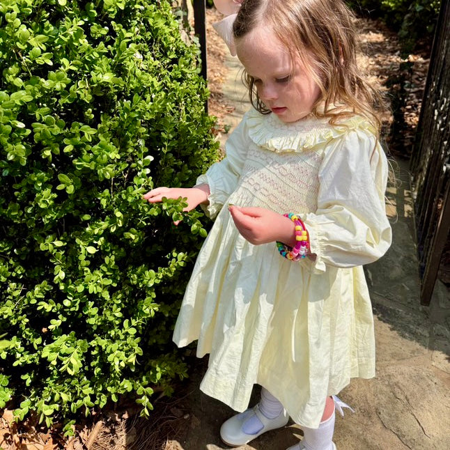 Stunning Full Hand Smocked Dress, White-Blue,Yellow-Pink,6M to 8T