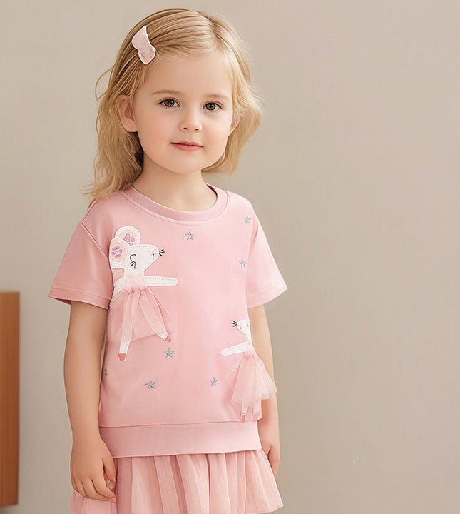 Ballerina Mouse Pink Cotton Dress, 2T to 7T