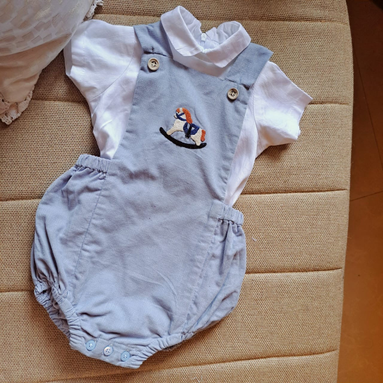 Rocking Horse Hand-Embroidered Boys Bubble Set,6M to 5T.
