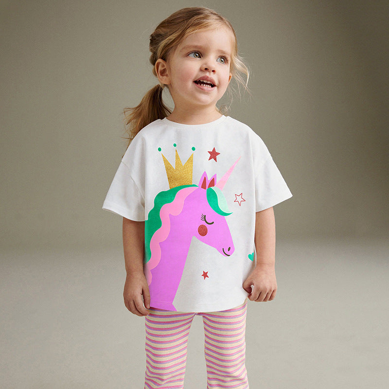 Unicorn Cotton Top & Flared Pants Set,2T to 7T