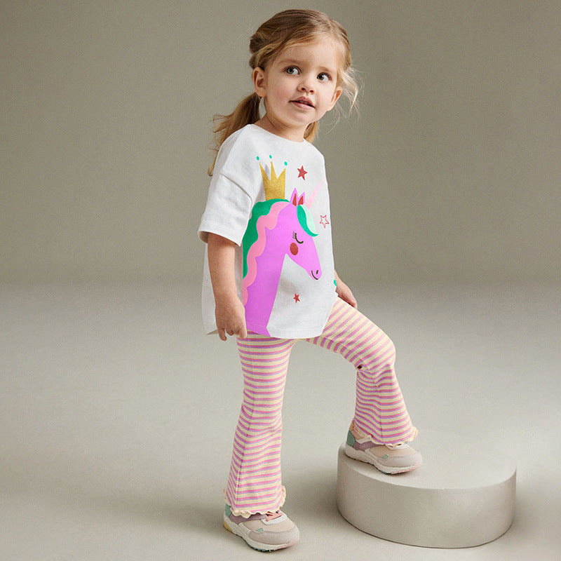 Unicorn Cotton Top & Flared Pants Set,2T to 7T