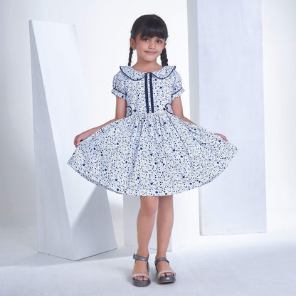 White & Blue Floral Dress,2T to 8T