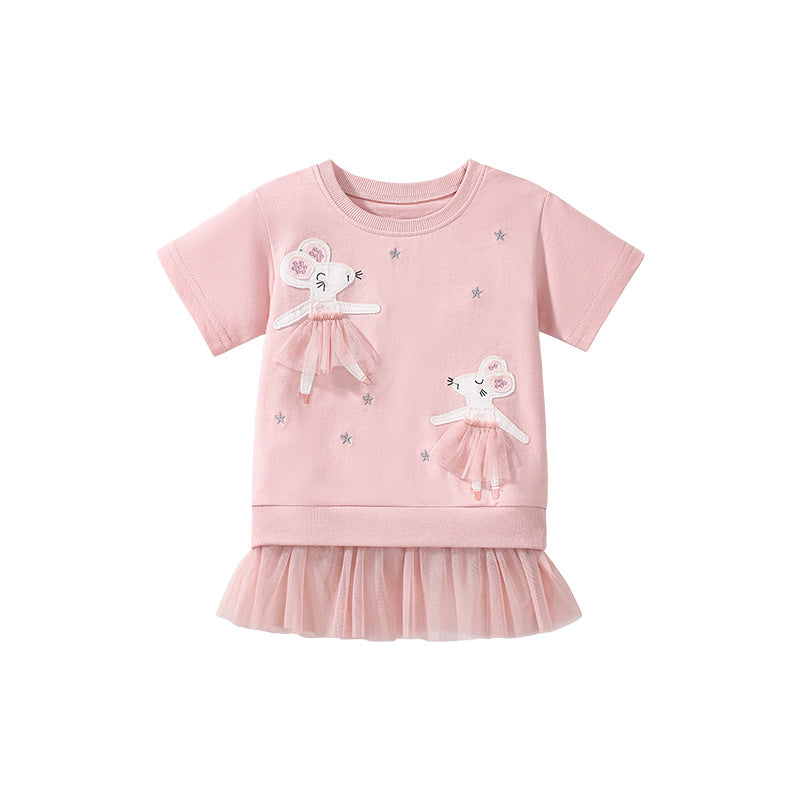 Ballerina Mouse Pink Cotton Dress, 2T to 7T