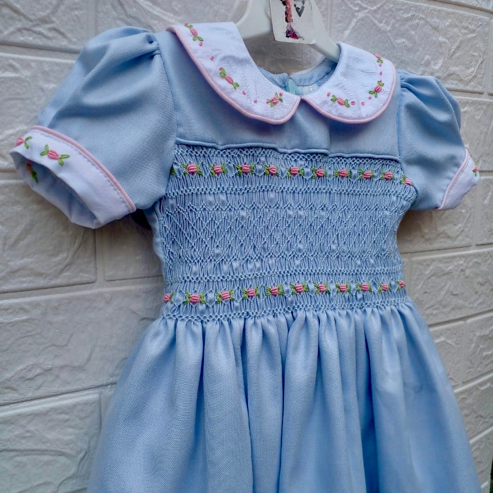 Ethereal Blue Hand-Smocked Dress,12M to 6T.