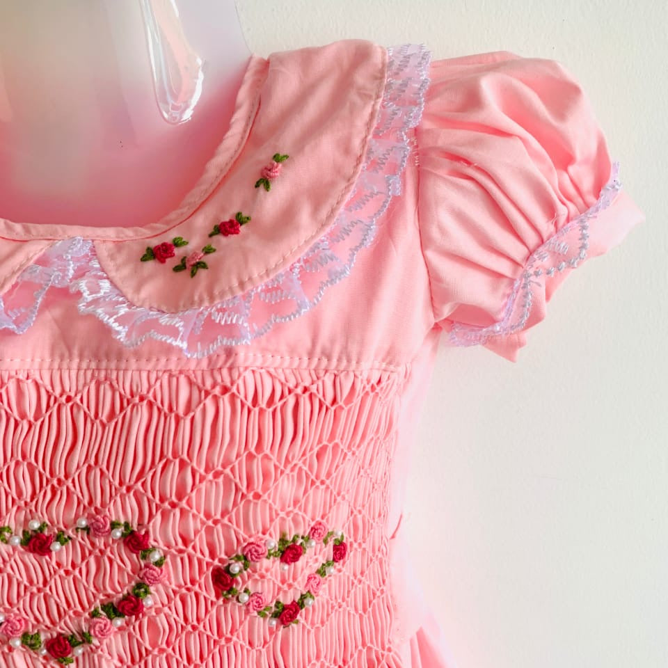 Hand-Smocked Pink Heart Dress,12M to 5T