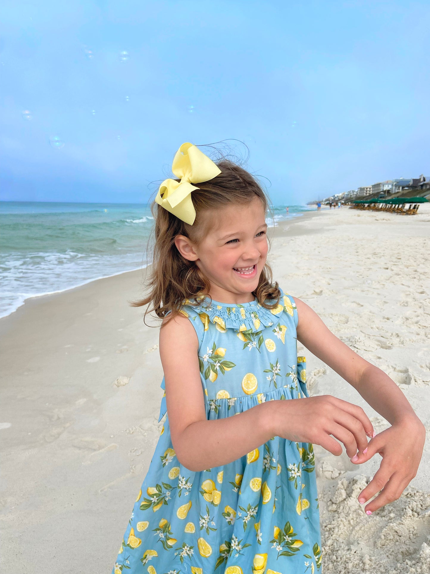 Lemon Blossom Matching Dress and Shirt Set- Blue,6M to 8T