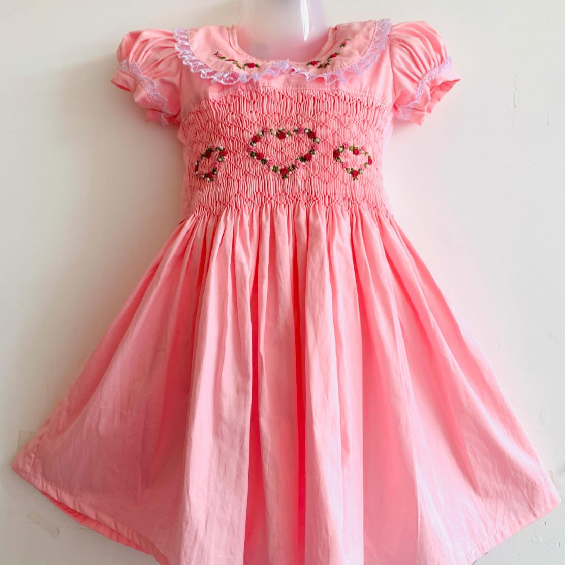 Hand-Smocked Pink Heart Dress,12M to 5T