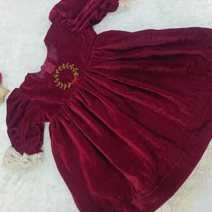 Embroidered Velvet Holidays Dress,6M to 12T.