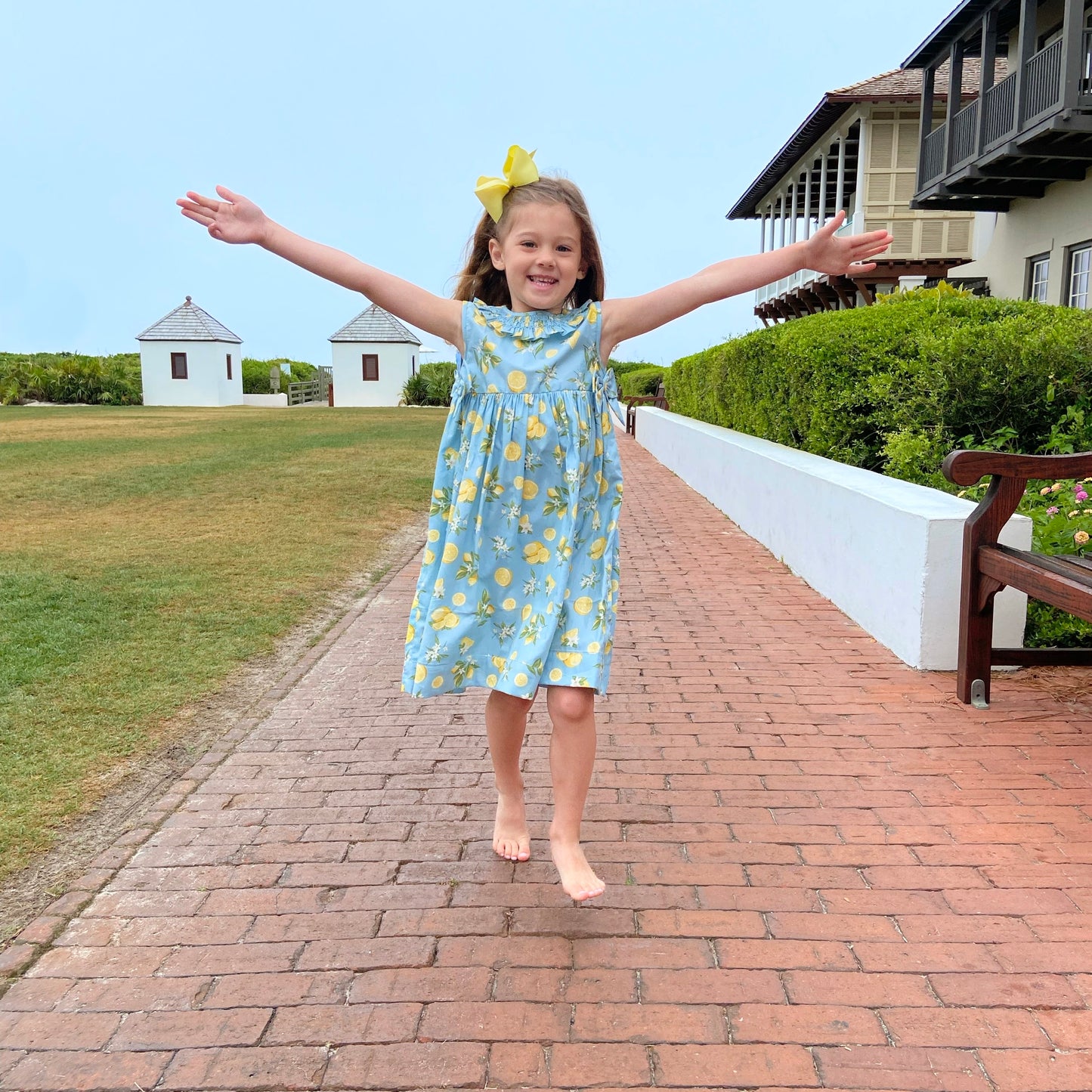 Lemon Blossom Matching Dress and Shirt Set- Blue,6M to 8T