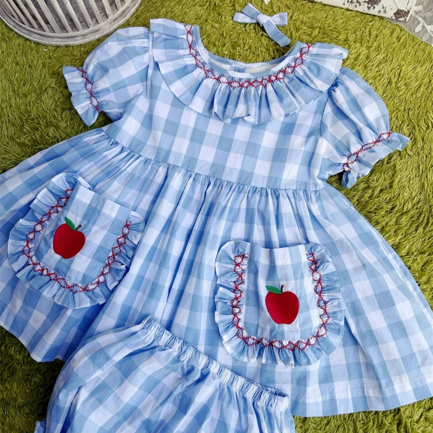 Blue Gingham Back To School Dress,12M to 7T.