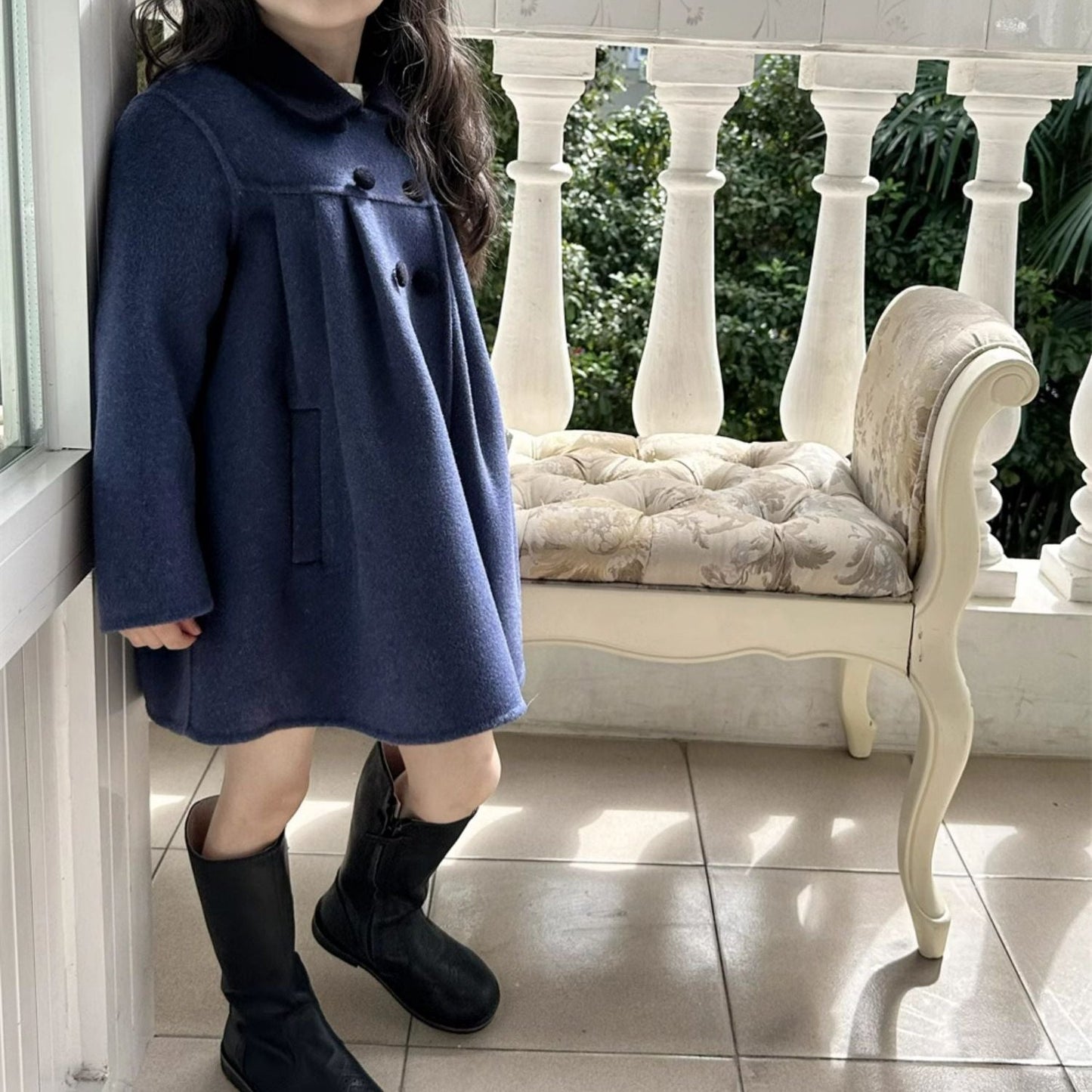 Elegant Double-Breasted Coat- 100% Pure Wool,2T to 5T