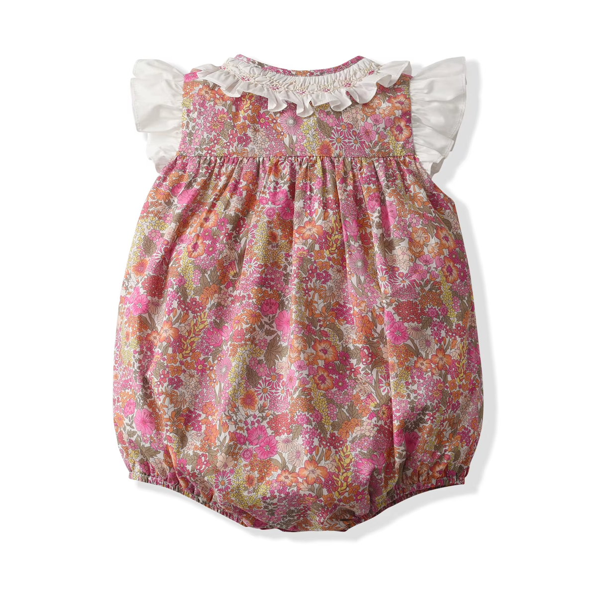 Hand-Smocked Floral Baby Bubble Romper,6M–3T