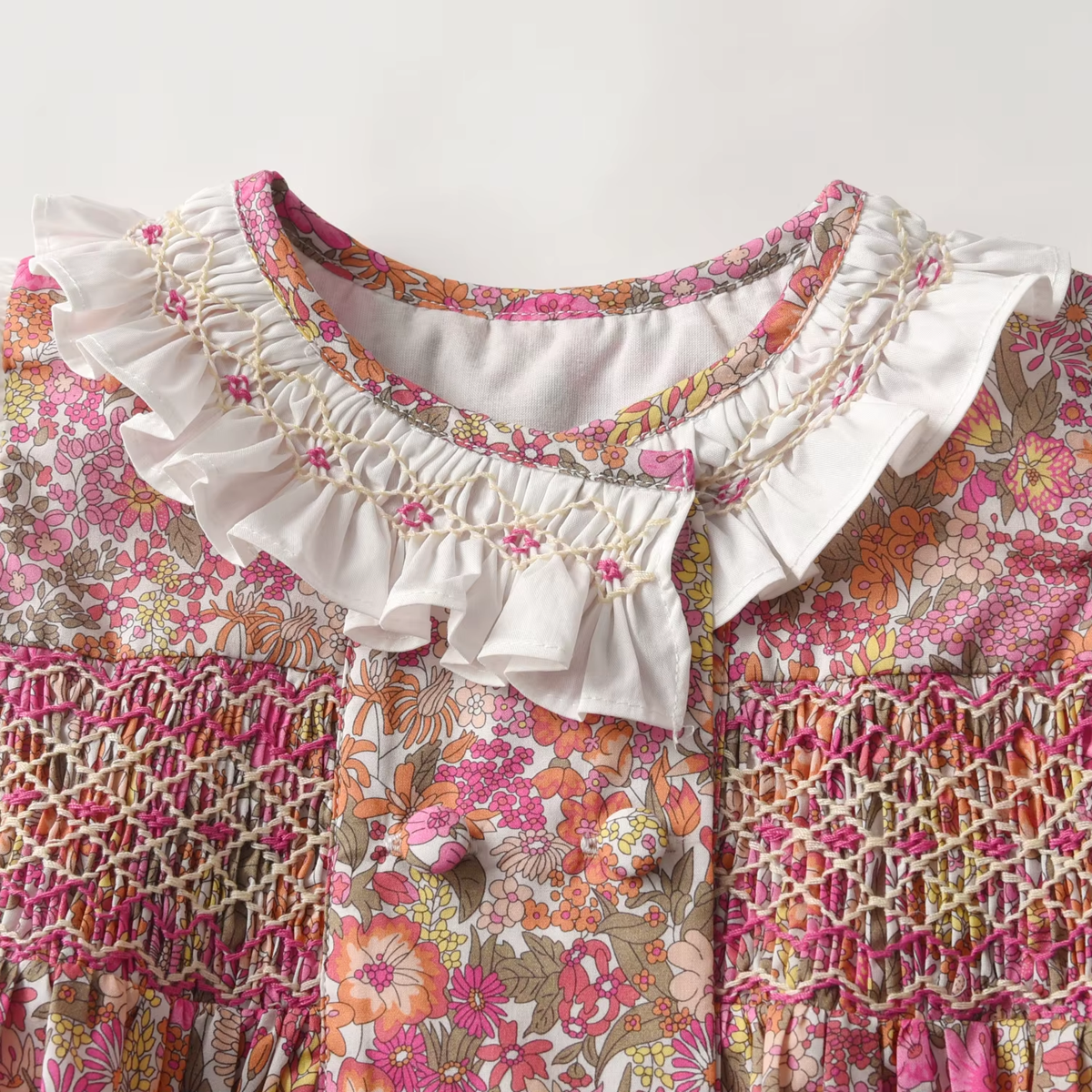 Hand-Smocked Floral Baby Bubble Romper,6M–3T