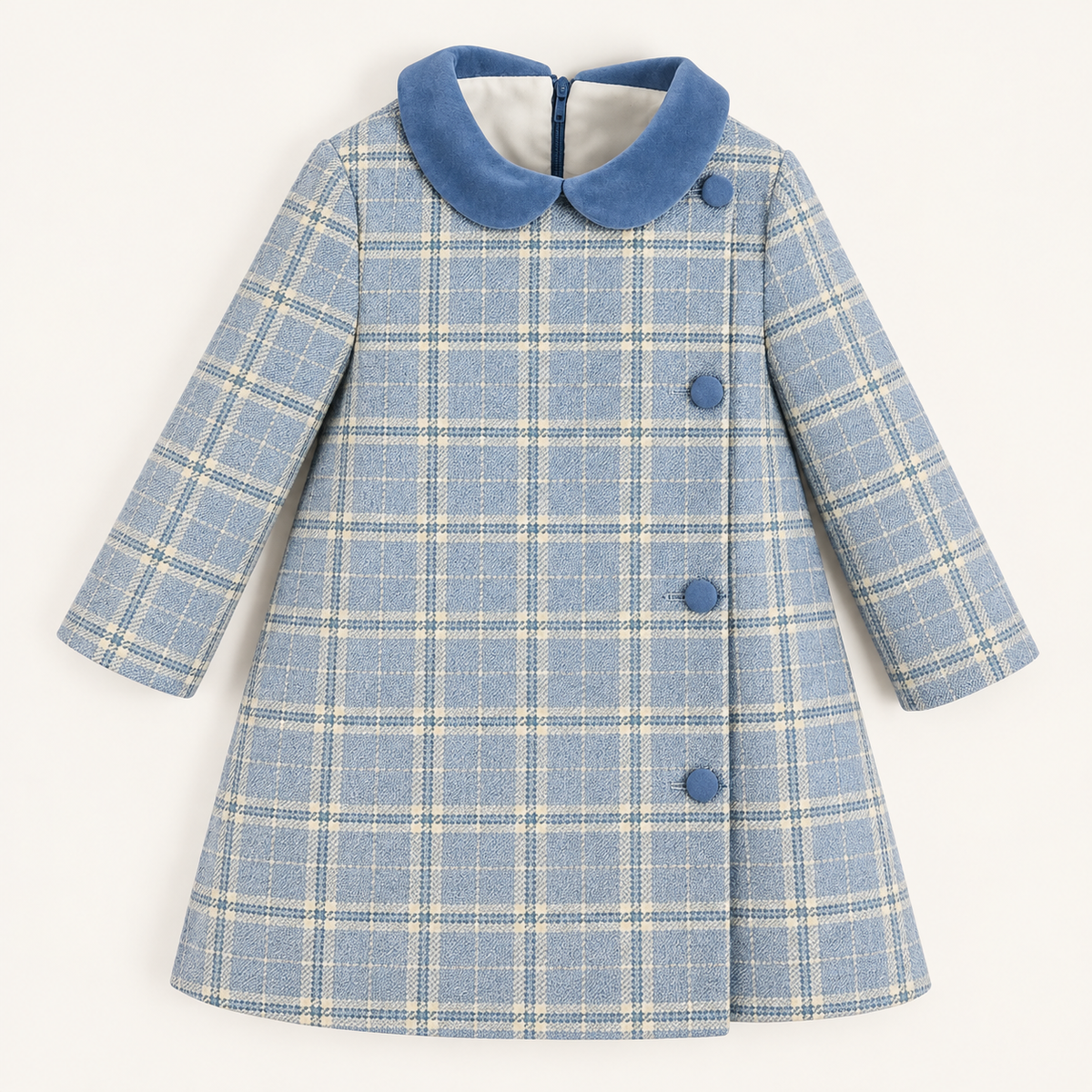 Plaid Pure Wool Coat with Velvet Collar for Girls (2T–8T)