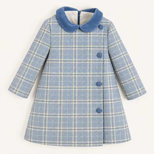 Plaid Pure Wool Coat with Velvet Collar for Girls (2T–10T)