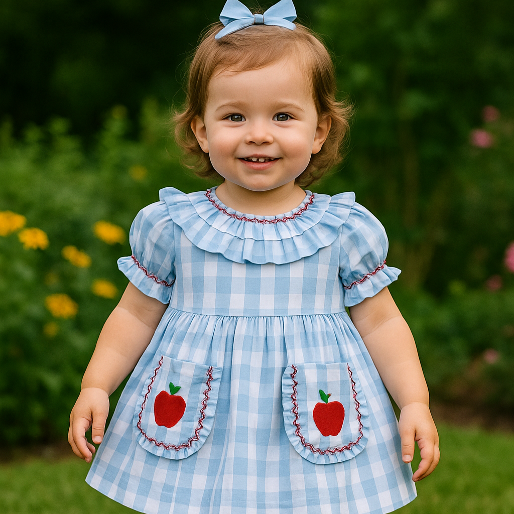 Blue Gingham Back To School Dress,12M to 7T.