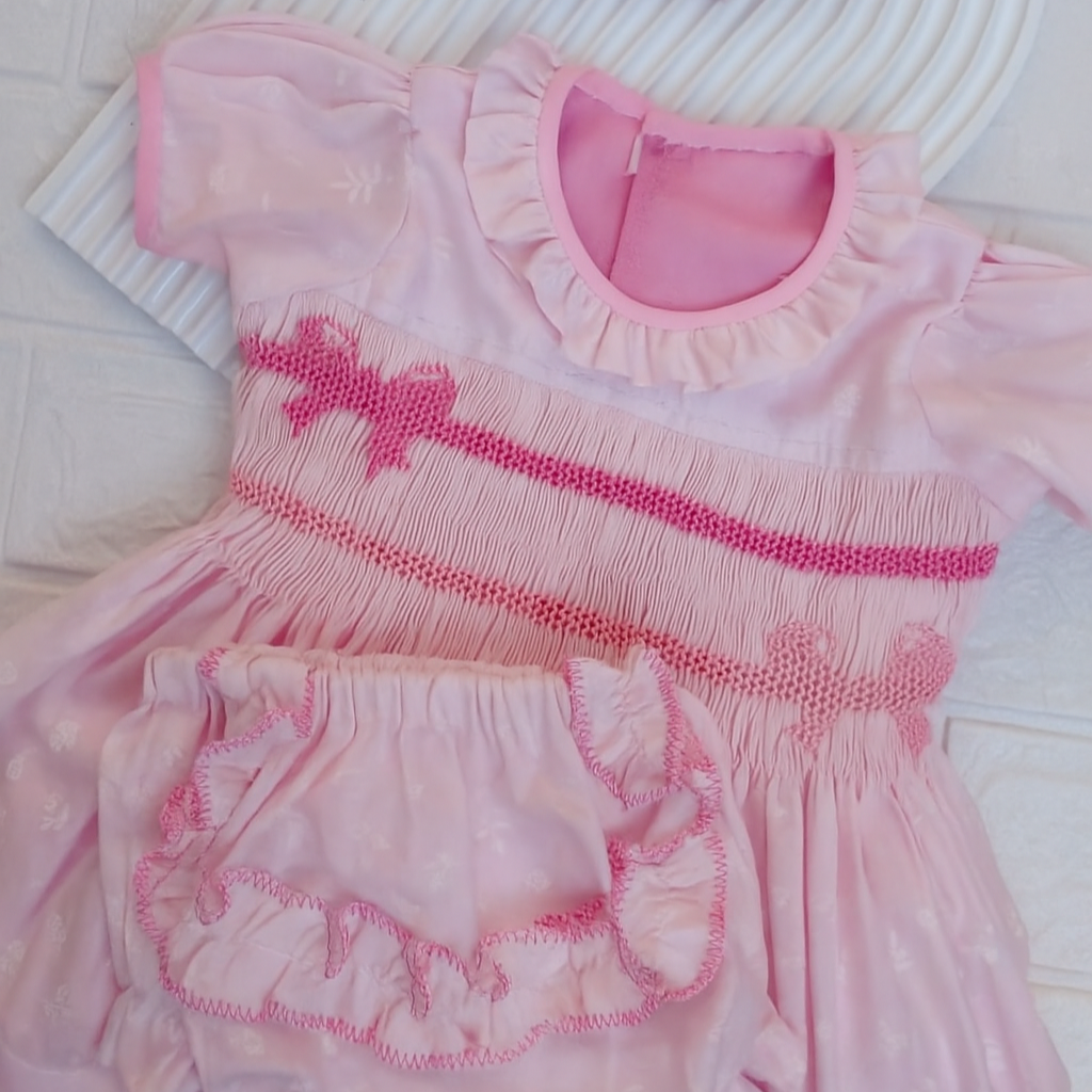 Pastel Hand Smocked Dress With Bows,6M to 8T