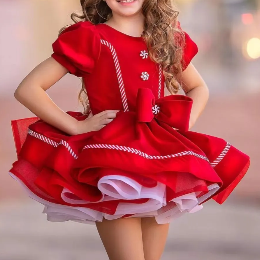 Holidays Theme Red Fluffy Dress,12M to 12T 3T Holidays Theme Red Fluffy Dress,12M to 12T 3T