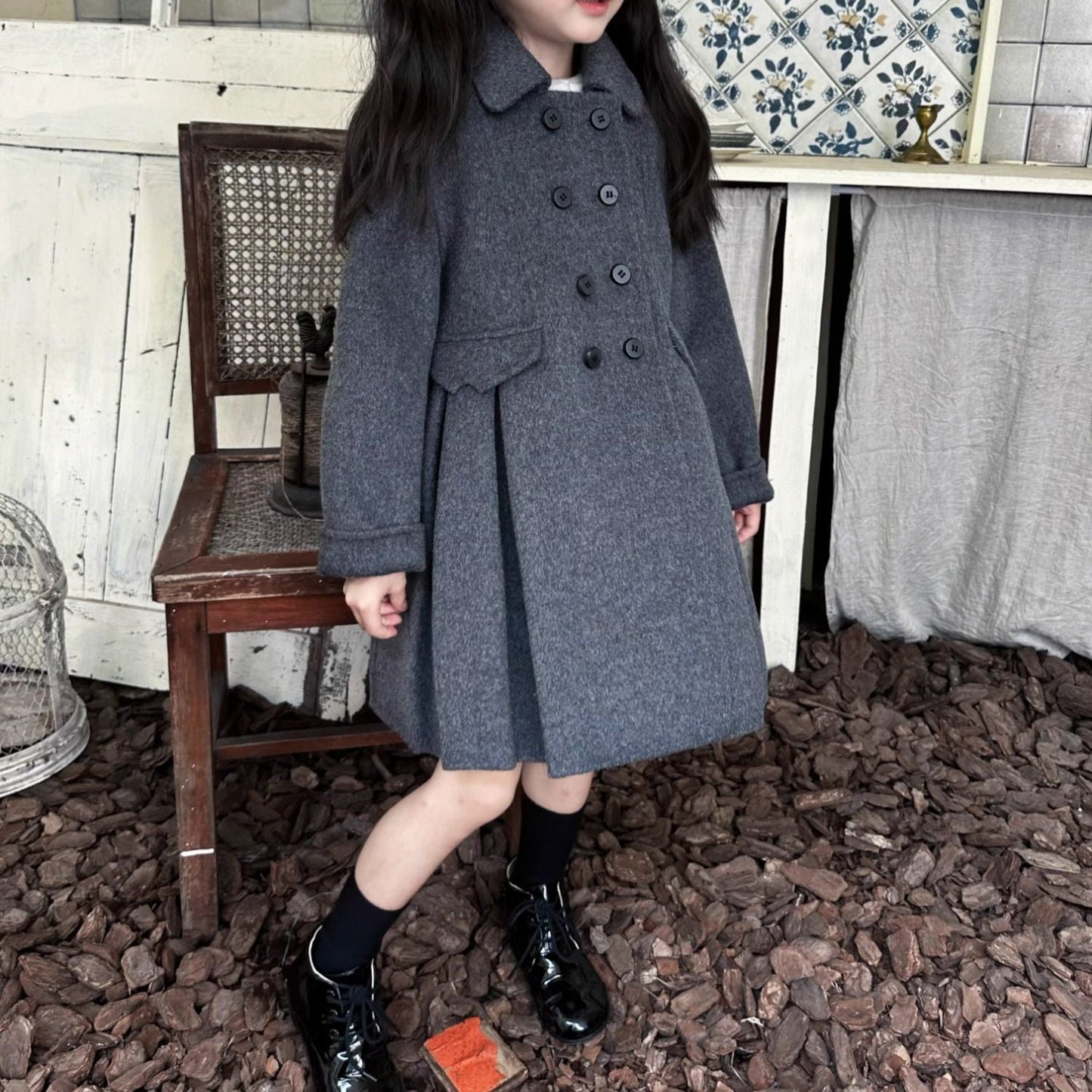 Classic Wool Double-Breasted Coat,2T to 8T