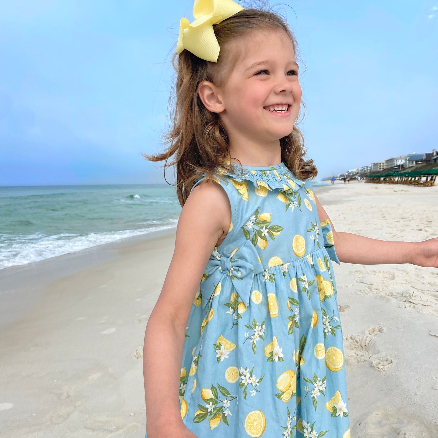 Lemon Blossom Matching Dress and Shirt Set- Blue,6M to 8T