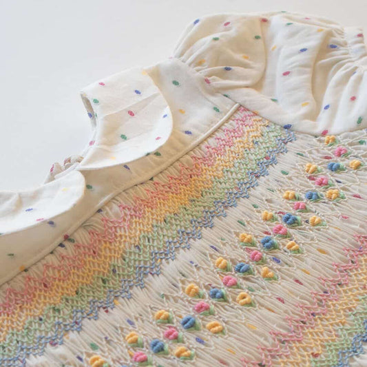 Rainbow Garden Hand Smocked Dress,3M to 5T