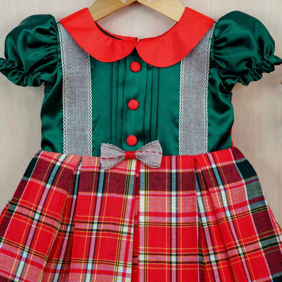 Classic Plaid & Satin Bow Holiday Dress,3M to 8T