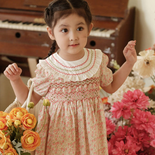 Pastoral Floral Hand Smocked Dress,12M to 7T.