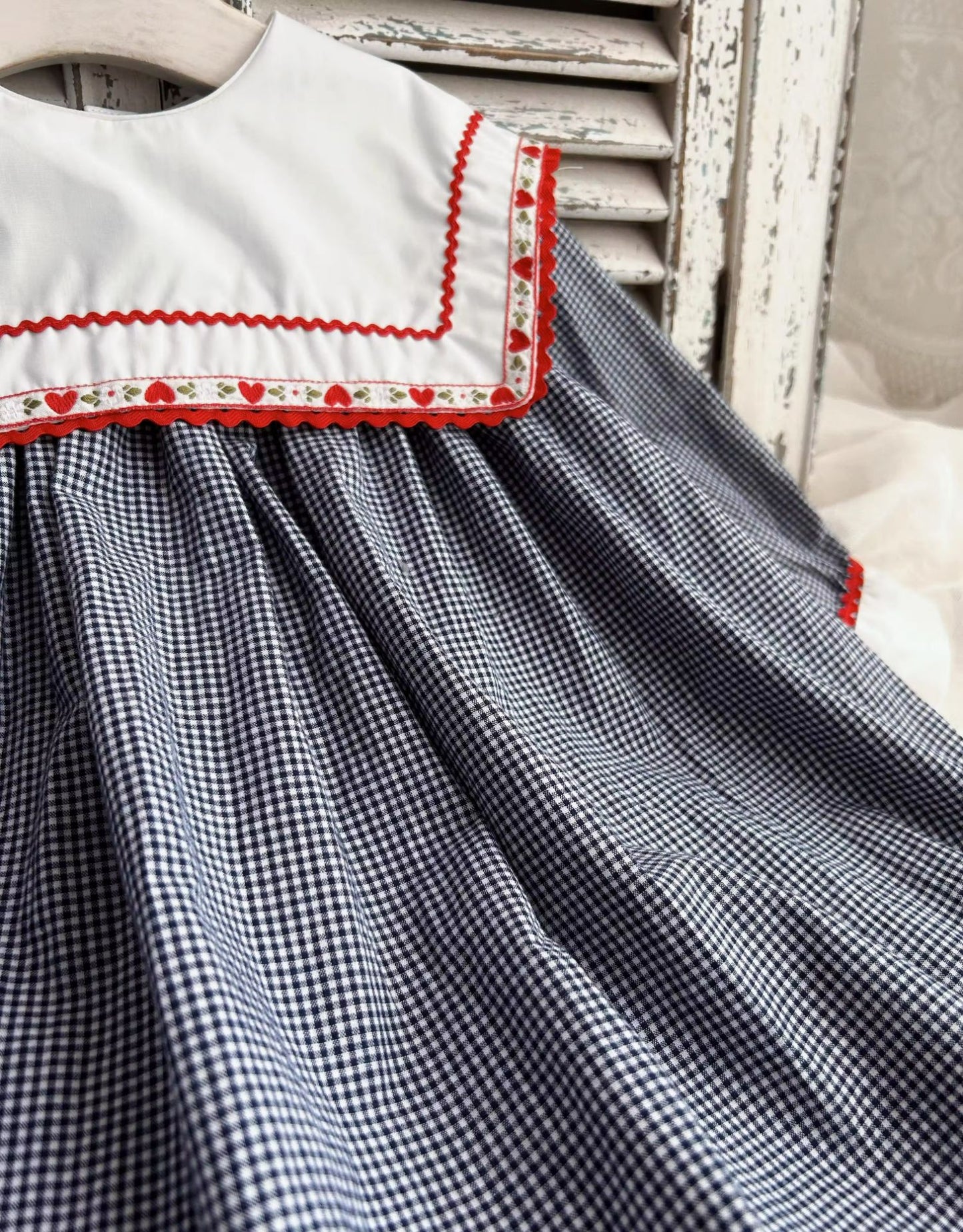 Classic Gingham Dress with Vintage Embroidered Collar,12M to 6T