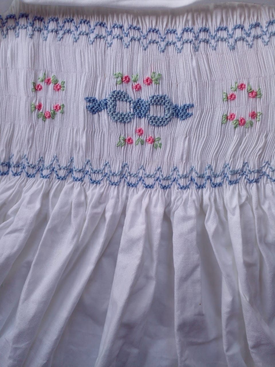 Blue & White Floral Hand-Smocked,3M to 8T.