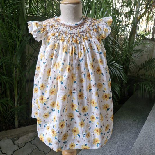 Yellow Daisy Hand Smocked Dress,(12M–6T)