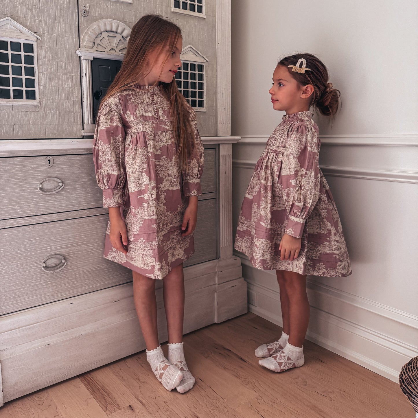 Vintage French Castle Toile Dress & Shirt,3M to 7T.