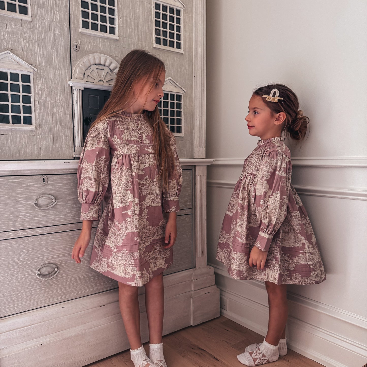 Vintage French Castle Toile Dress & Shirt,3M to 7T.