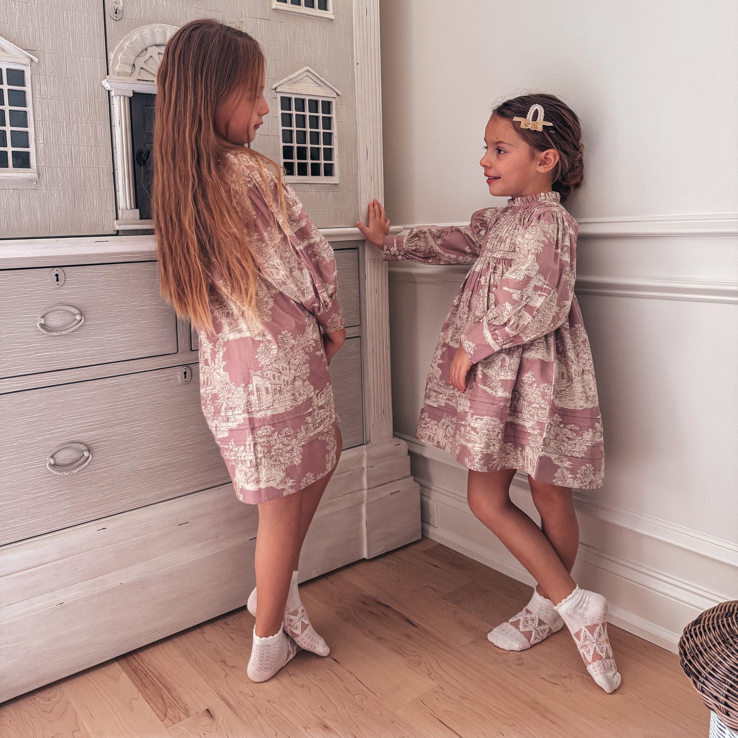Vintage French Castle Toile Dress & Shirt,3M to 7T.