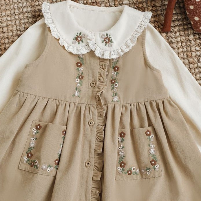 Embroidered Khaki dress & Shirt Combo,12M to 7T.