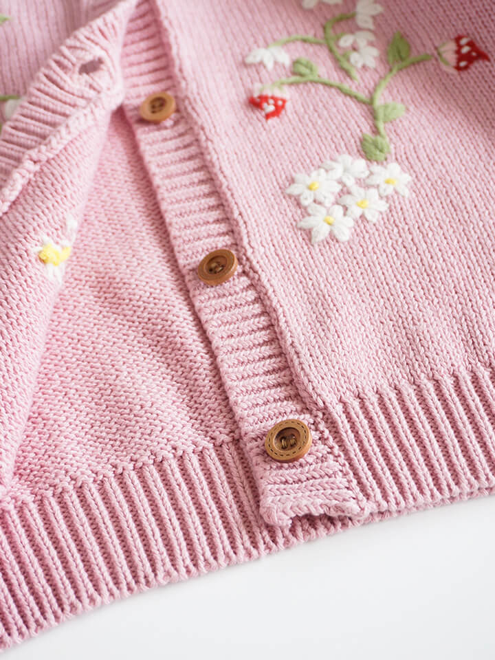 Hand Embroidered Cardigan,Pink/Beige,2T to 6T