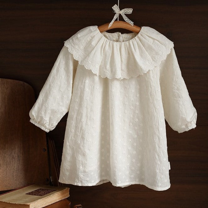 Apricot Full Sleeves Embroidered Dress,12M to 6T.