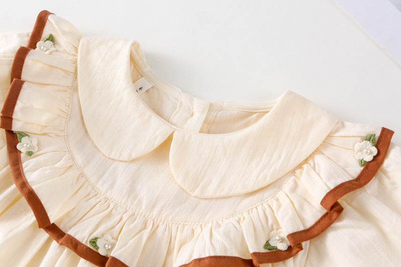 Cute Biege Peter Pan Collar Dress,2T to 6T.