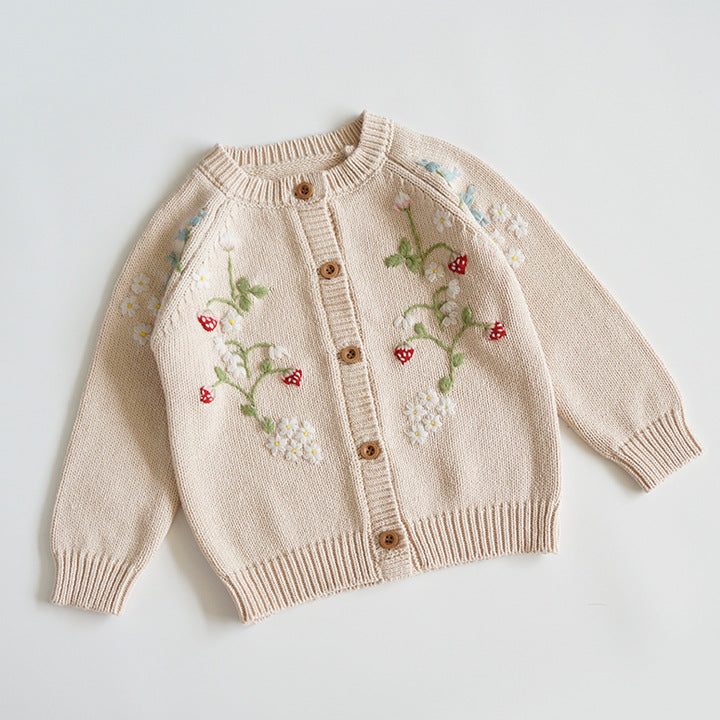 Hand Embroidered Cardigan,Pink/Beige,2T to 6T