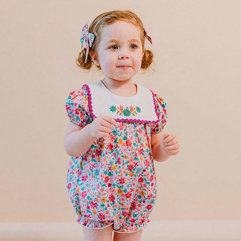 Floral Embroidered Baby Romper,6M to 2T.