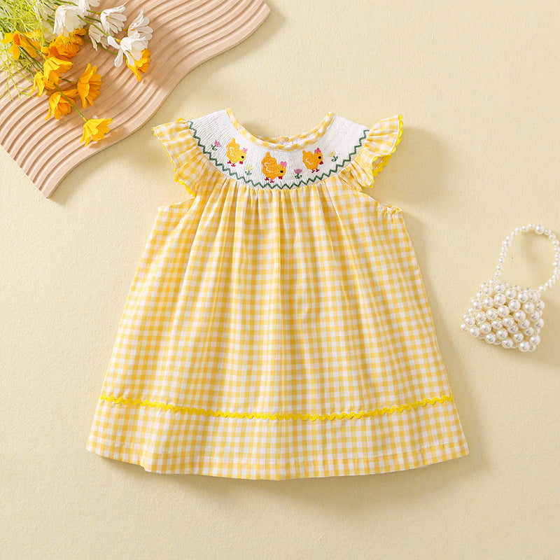 Cute Hen Embroidered Dress,12M to 5T.