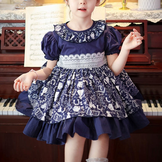 Cute Blue Print Dress,2T to 7T