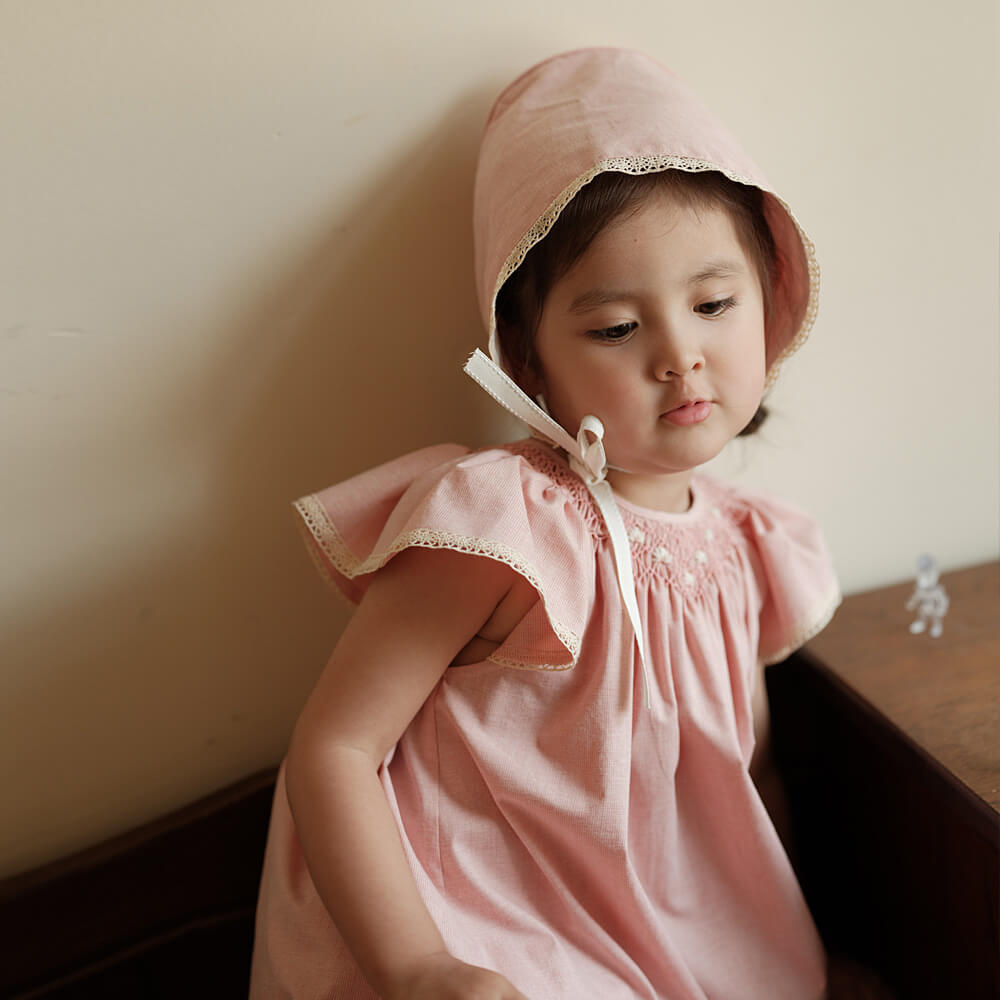 Pink Hand Smocked Dress With Bonnet & Shorts,3M to 4T.