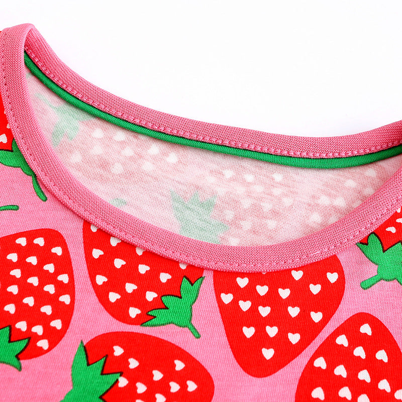 Strawberry print cute casual dress,2T to 7T.