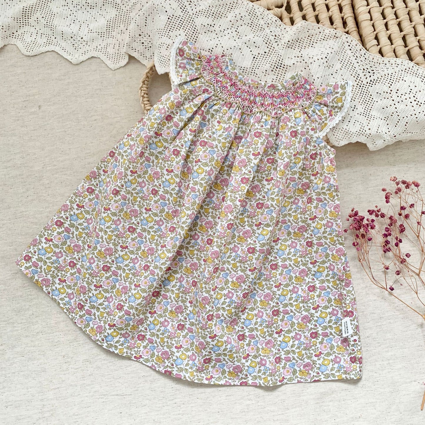Cute Smocked Bishops,White/Floral,2T to 6T.