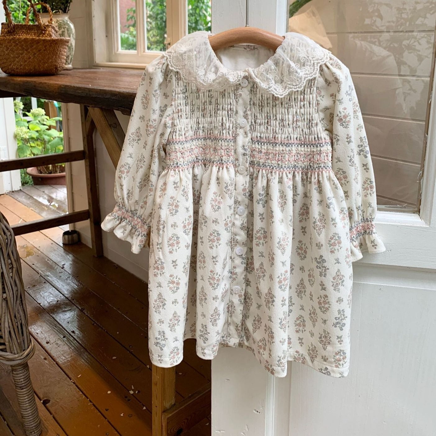 Embroidered Floral Dress With Lace Collar,12M to 5T