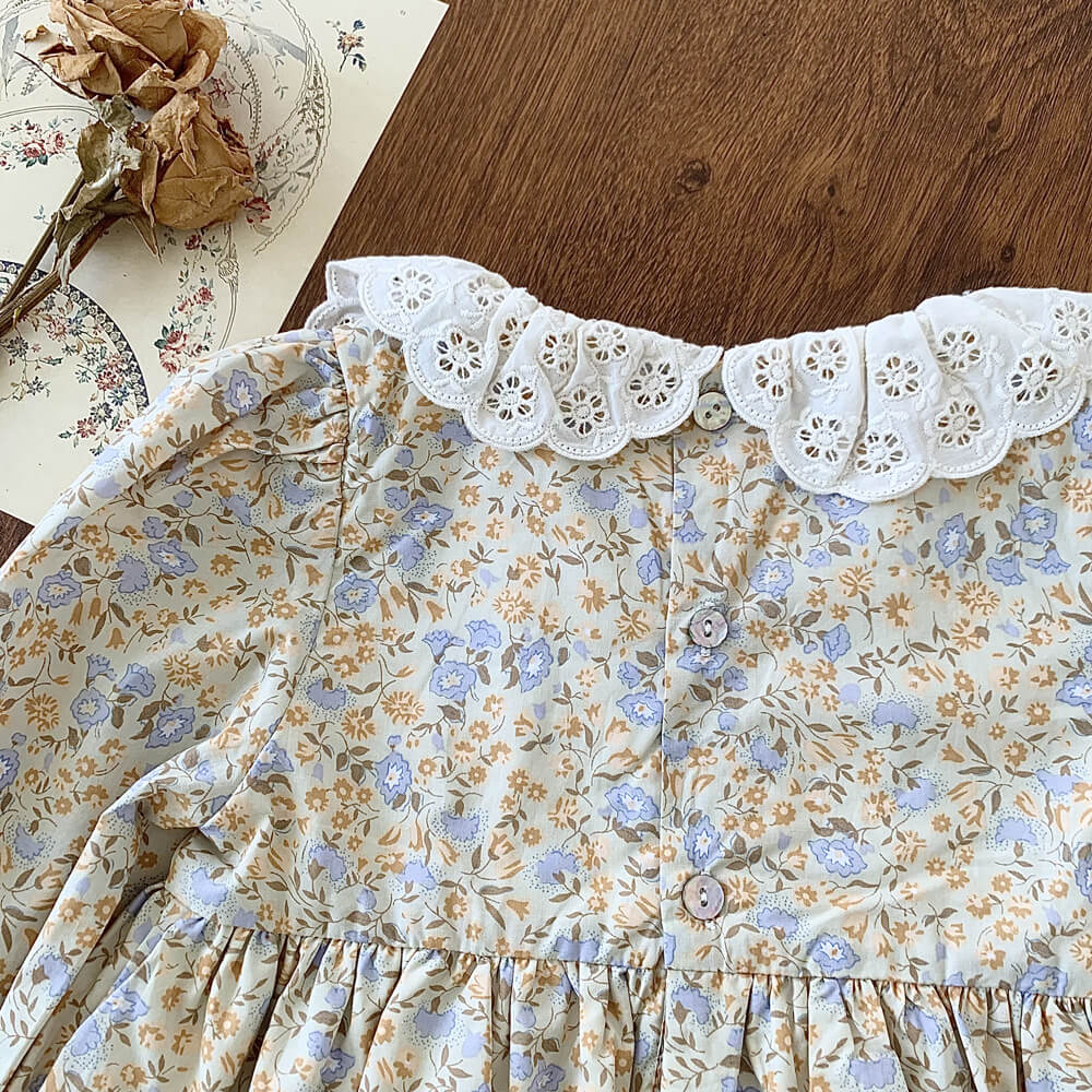 Full Sleeves Floral Lace Collar Dress,2T to 7T