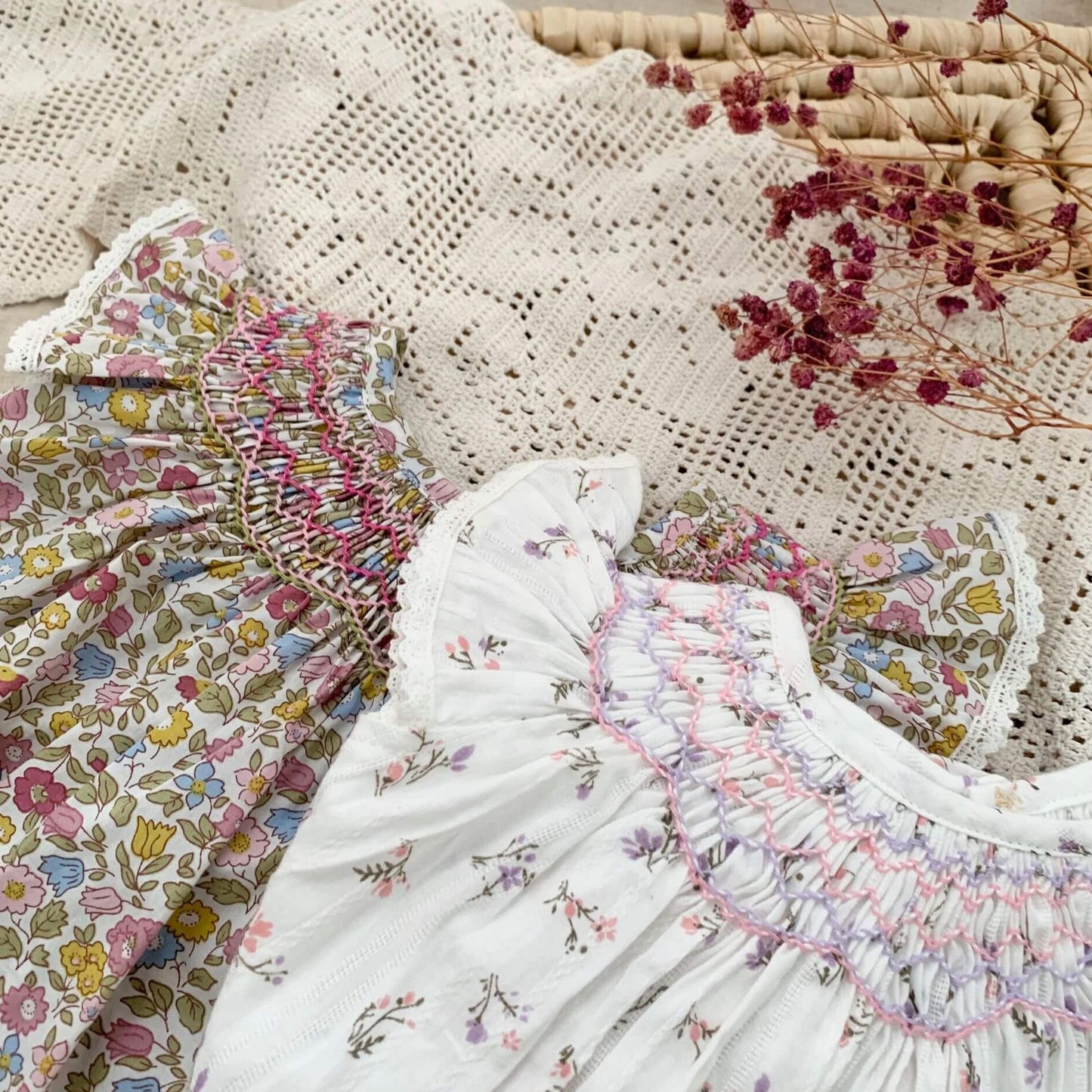 Cute Smocked Bishops,White/Floral,2T to 6T.