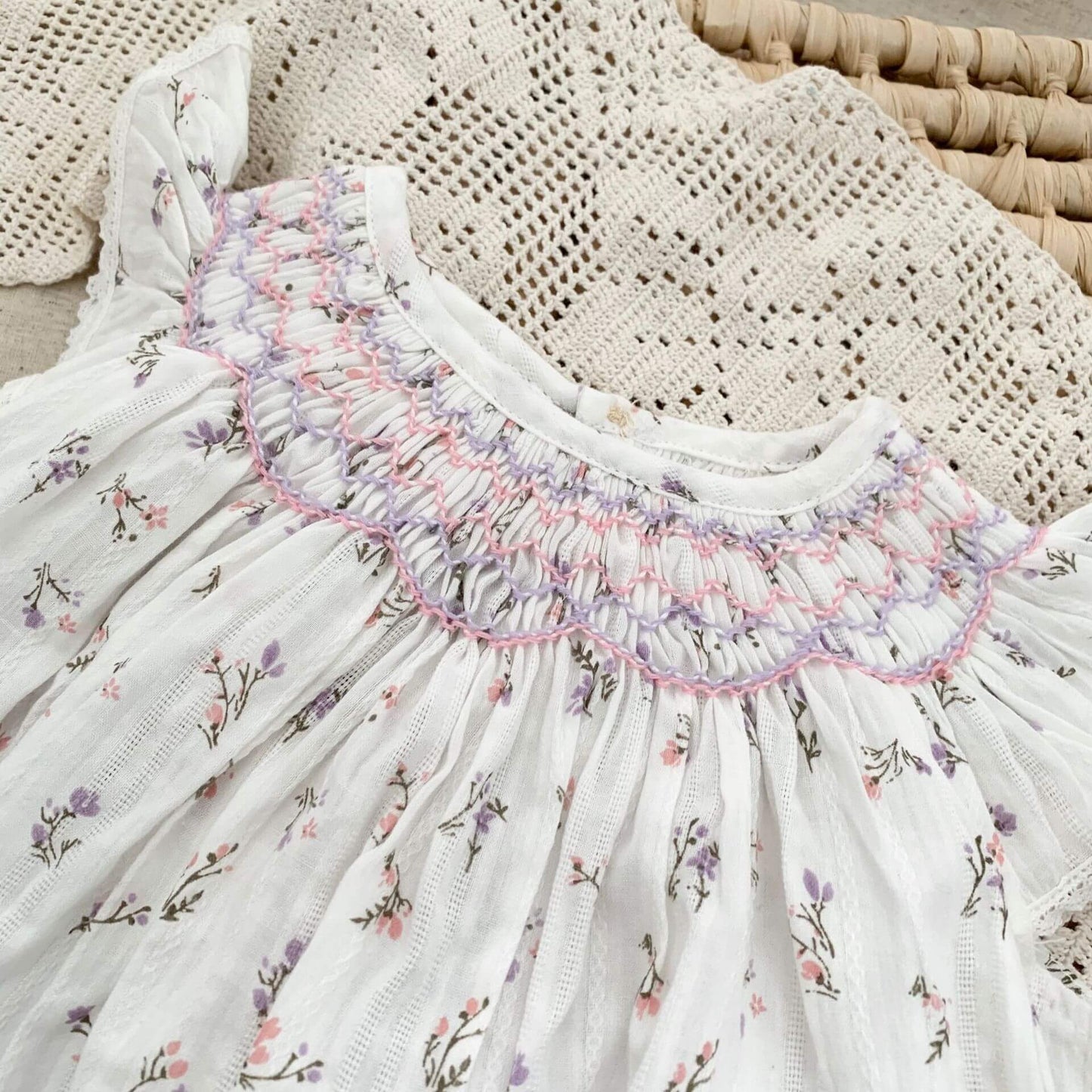 Cute Smocked Bishops,White/Floral,2T to 6T.