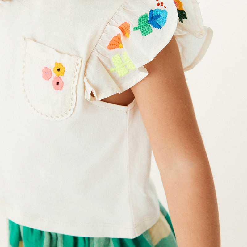 Cute Embroidered Top & Skirt,2T to 7T.