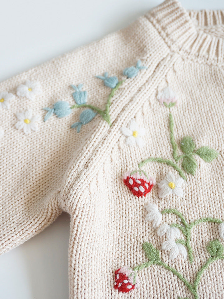 Hand Embroidered Cardigan,Pink/Beige,2T to 6T